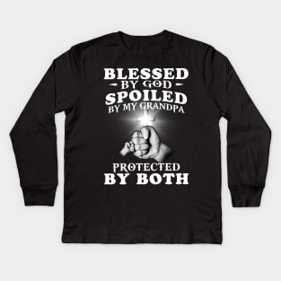 Blessed By God Spoiled By My Grandpa Protected By Both Jesus Kids Long Sleeve T-Shirt